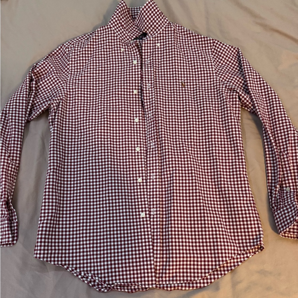 Polo by Ralph Lauren Burgundy and White Check Button-Down Shirt